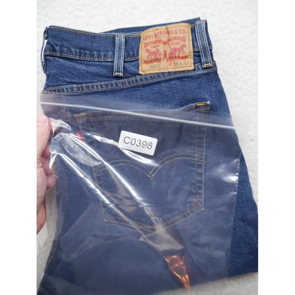 Levis 505 Jeans Mens Sz 38x32 Regular Fit‎ Straight Leg Dark Blue Denim